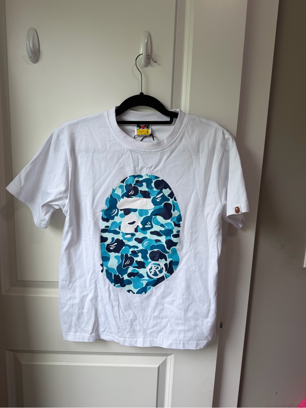 Blue Camo Monkey White Tee